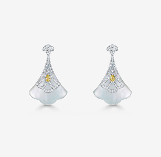 CONCERTO - 18K White Gold Mother of pearl Yellow Sapphire Earrings(S)