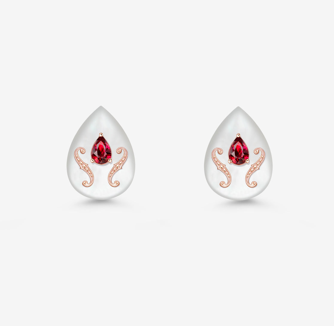 CONCERTO - 18K Rose Gold Akoya Pearl with Ruby Earrings