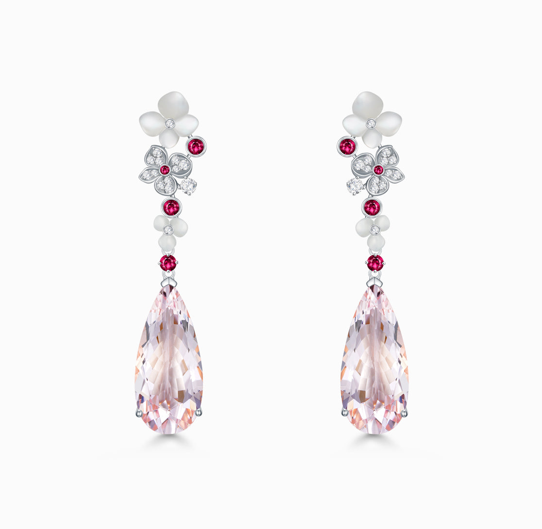 FAUNA & FLORA - 粉色摩根石和红宝石钻石耳环