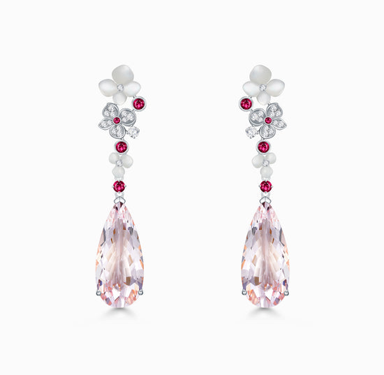 FAUNA & FLORA - 粉色摩根石和红宝石钻石耳环