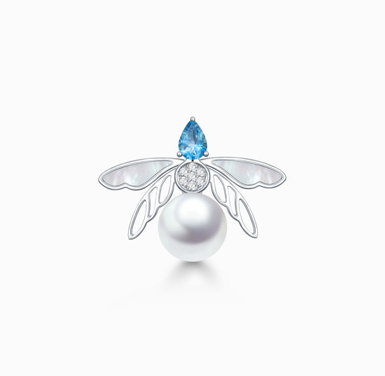 Load image into Gallery viewer, FAUNA &amp;amp; FLORA - Bee Aquamarine and Diamond in 18K White Gold Pearl Pendant Brooch(Customized Service)
