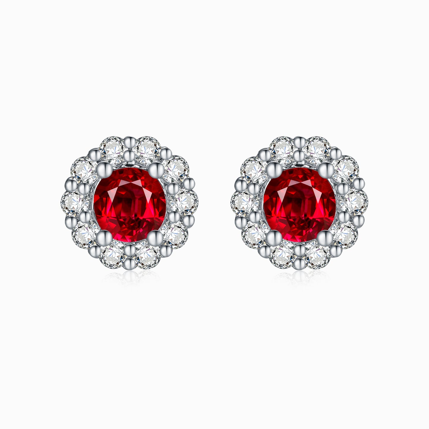 Load image into Gallery viewer, LEGACY- 18K White  Gold Dimond Ruby And Dimond Earring
