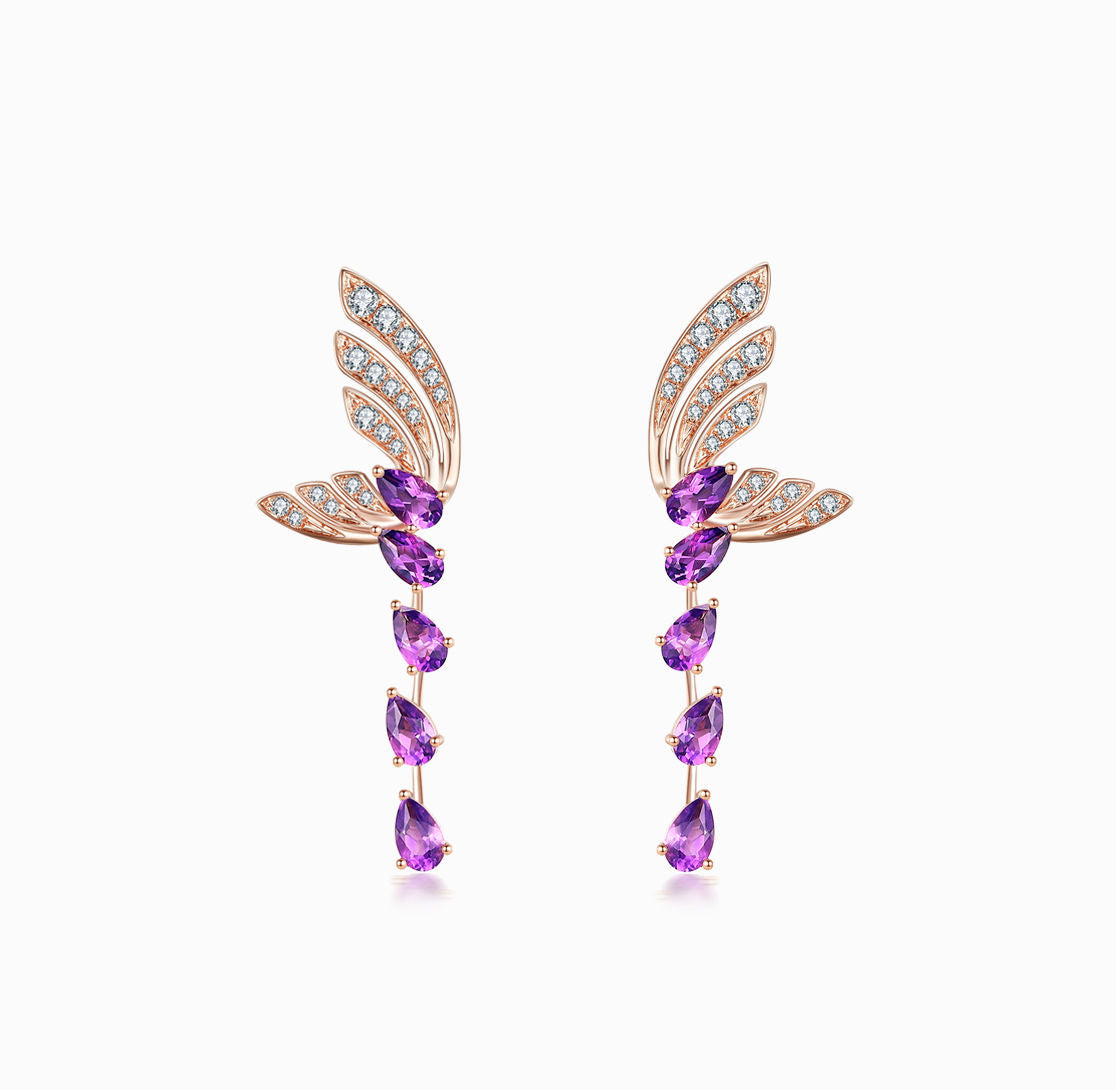 FAUNA & FLORA - 18K Rose Gold Butterfly Amethyst Diamond Earrings(Customized Service)