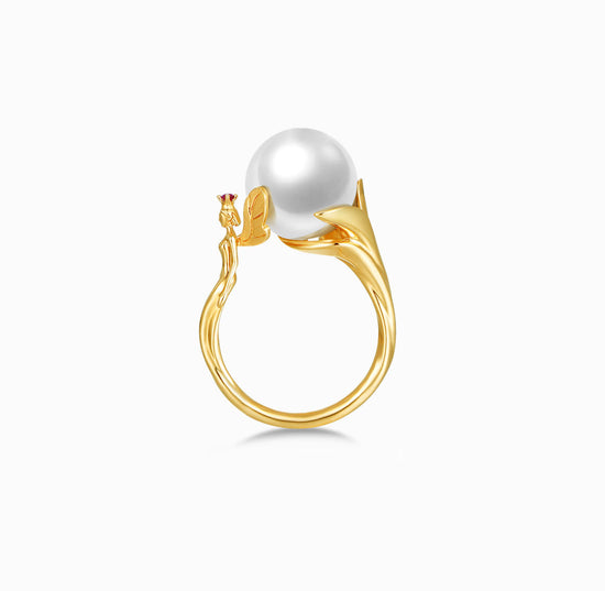 DATURA • ASTRA - 18K 黄金红宝石与淡水珍珠戒指（定制服务）