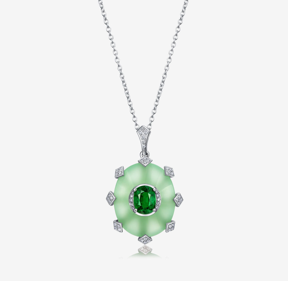 ROMAnce • Tsavorite, Afghan Jade and Diamond Necklace(Customized Service)