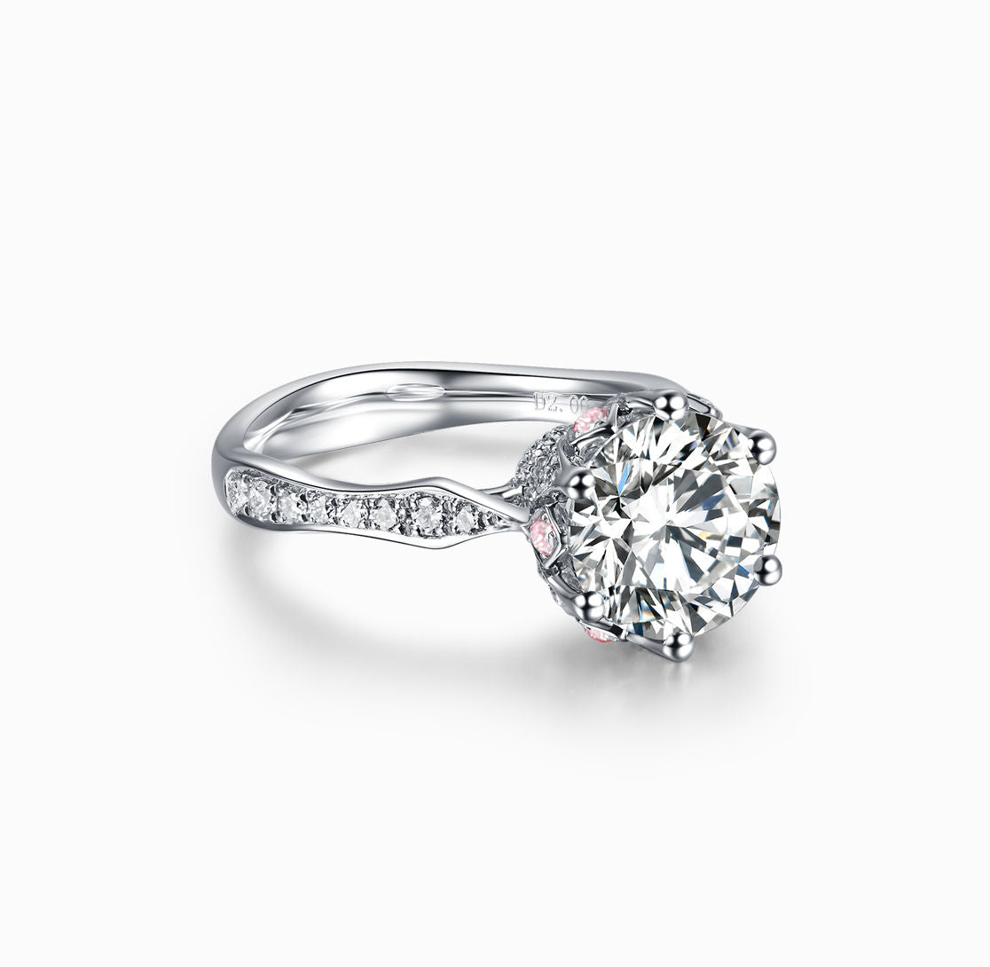 BRIDAL -18K white gold diamond with pink sapphire wedding ring