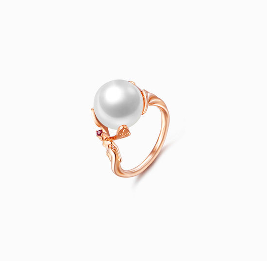 DATURA • ASTRA - 18K玫瑰金红宝石淡水珍珠戒指（定制服务）