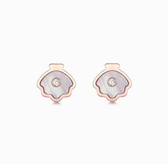 OCEAN-18K玫瑰金珍珠贝母钻石耳环（定制服务）