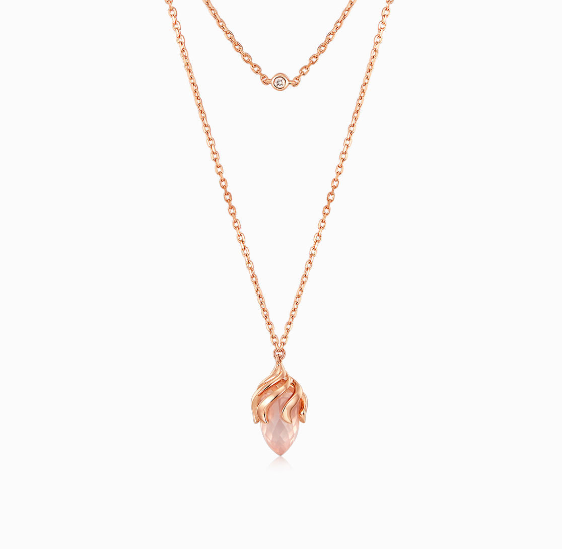 DATURA • ASTRA - 18K Rose Gold Pink Quartz and Diamond Necklace
