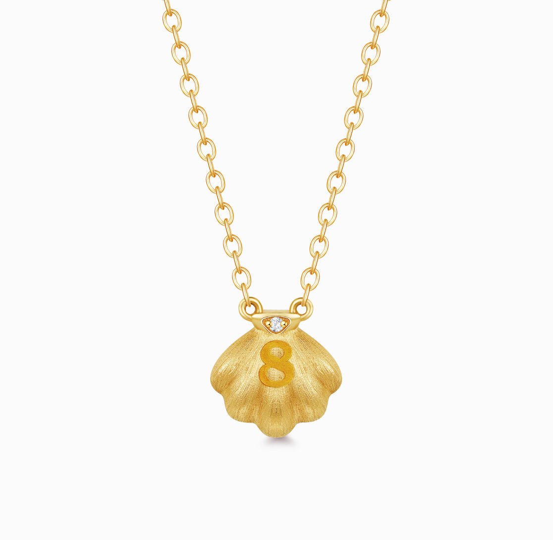 OCEAN-18K Gelbgold-Halskette aus Perlmutt und Diamant (individueller Service)