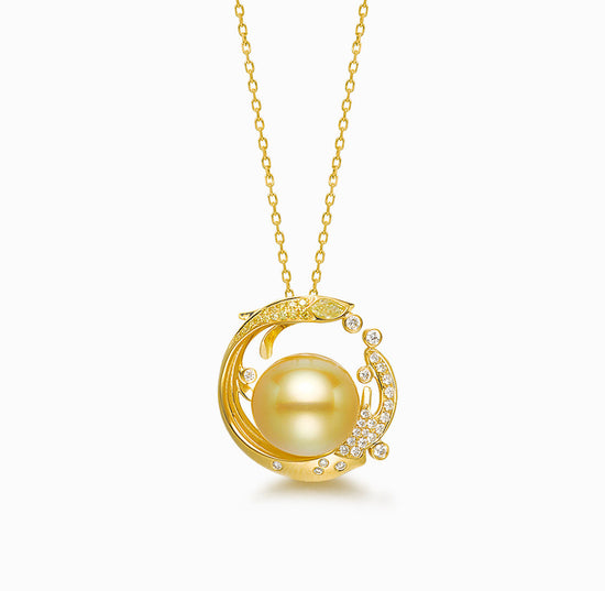 OCEAN-18K Yellow Gold The South Sea Pearls and Diamond Necklace(Customized Service)