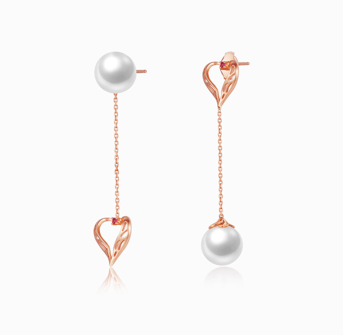 DATURA • ASTRA - 18K Rose Gold Ruby and Fresh Water Pearl Duality Earring(Customized Service)