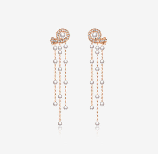 DATURA • ASTRA - 18K Rose Glod Diamond and Akoya Pearls Earrings(Customized Service)
