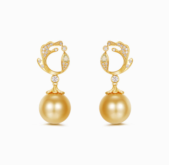 Load image into Gallery viewer, OCEAN-18K Yellow Gold The South Sea Pearls and Diamond Earring(Customized Service)
