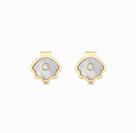 OCEAN-18K Yellow Gold Mother Of Pearl and Diamond Earring