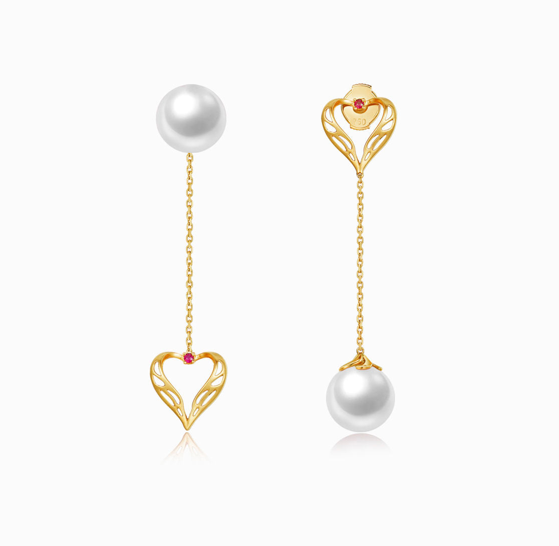 DATURA • ASTRA - 18K 黄金红宝石和淡水珍珠双耳环
