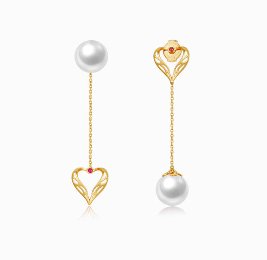 DATURA • ASTRA - 18K Yellow Gold Ruby and Fresh Water Pearl Duality Earring