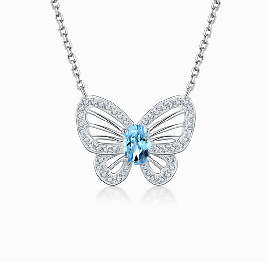 FAUNA & FLORA - Aquamarine Diamond Butterfly Necklace(Customized Service)