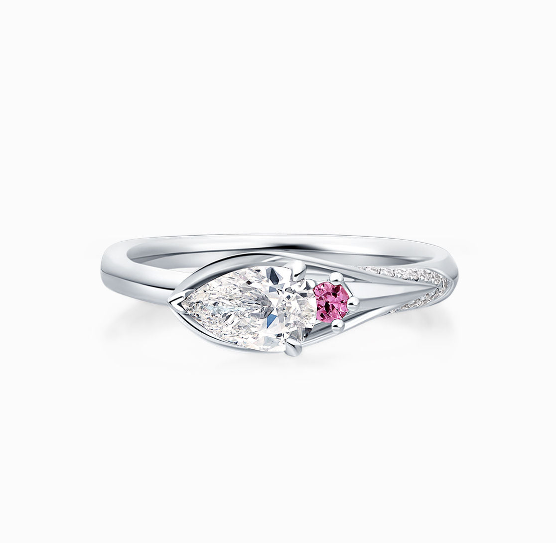 BRIDAL -18K white gold diamond pink sapphire wedding ring(Customized Service)